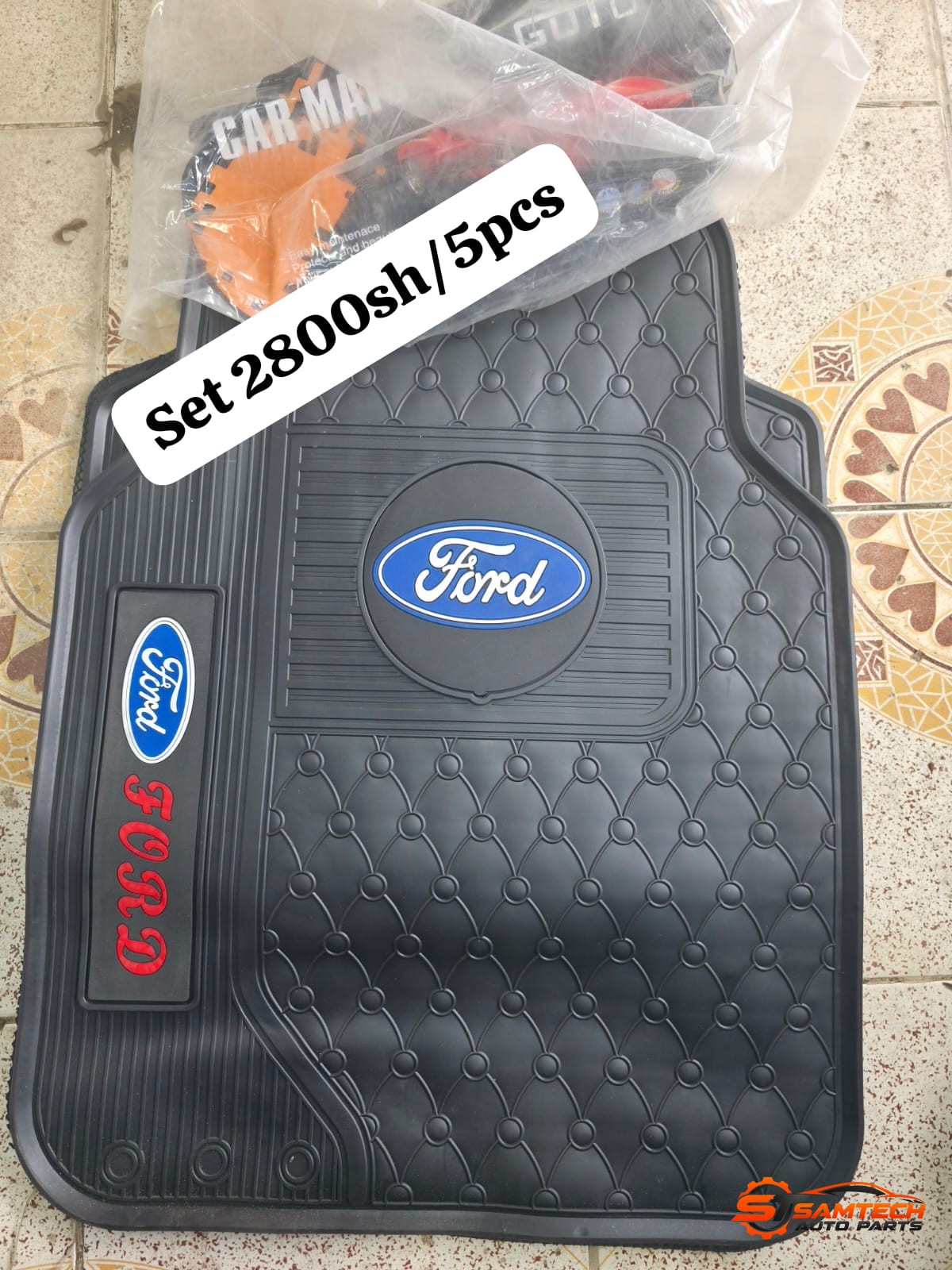 Ford Branded Plain Black Car Floor Mats - 5-Piece Set