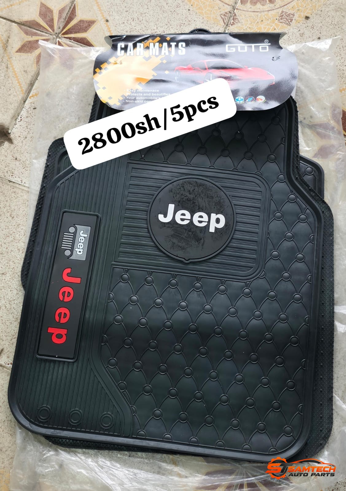 Jeep Branded Plain Black Car Floor Mats - 5-Piece Set