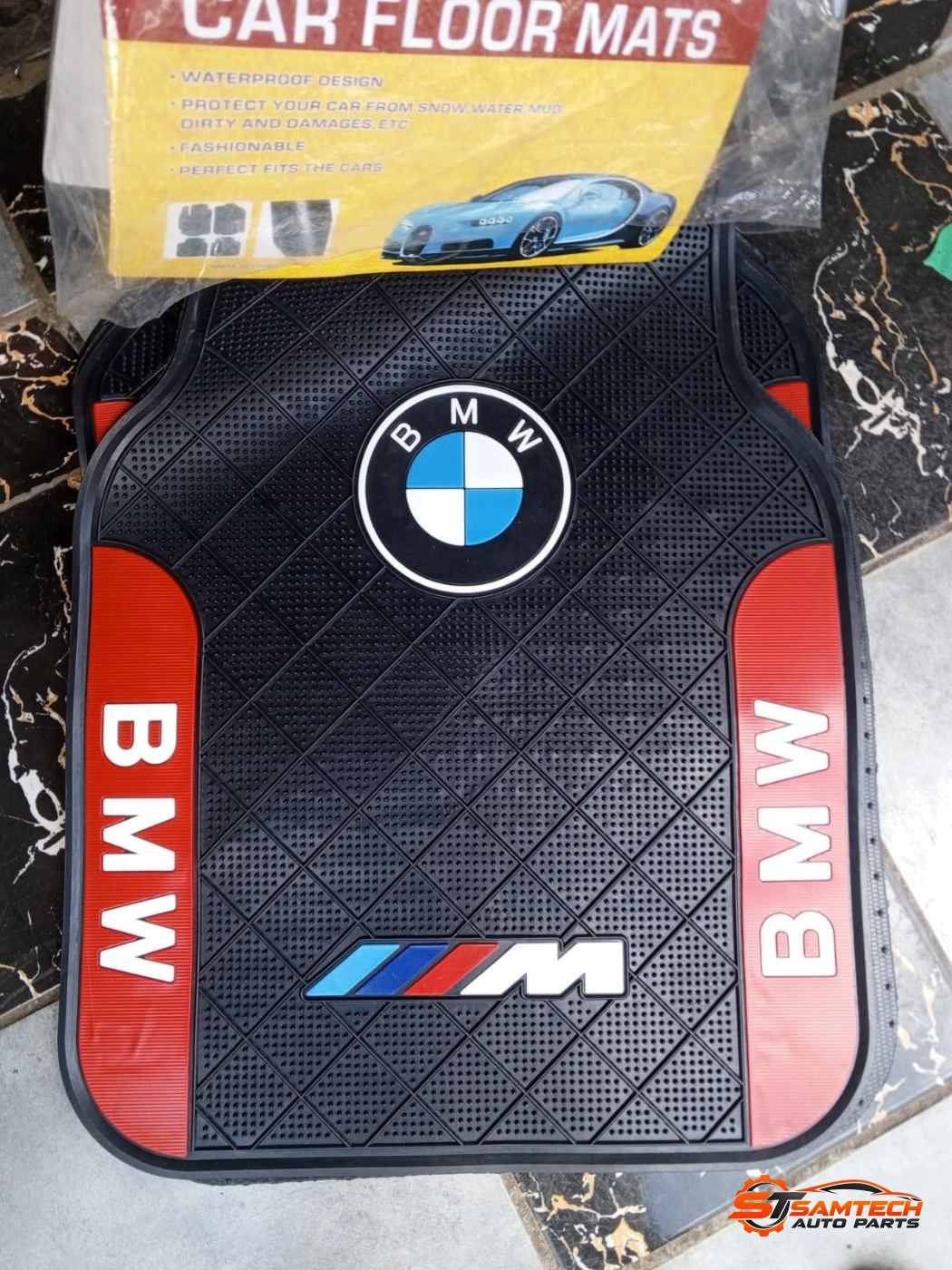 BMW Branded Plain Black Car Floor Mats - 5-Piece Set