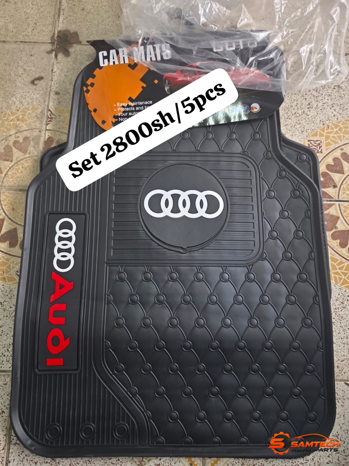 Audi Branded Plain Black Car Floor Mats - 5-Piece Set